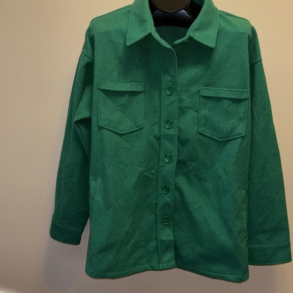 Forever 21 Green Short Length Trench Style Fleece Jacket Sz XL - Picture 3 of 17